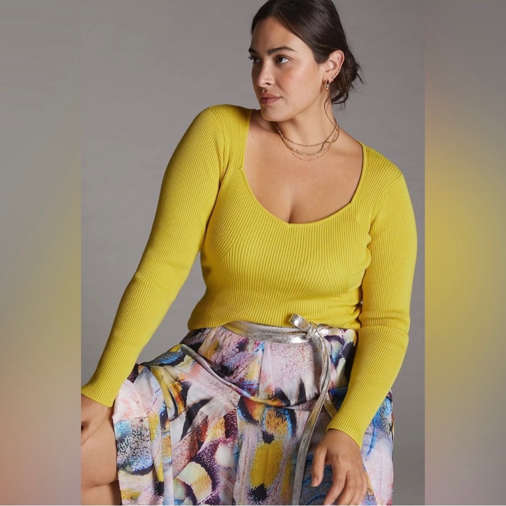 Anthro Yellow Knit Sweetheart Sweater